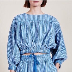 Apiece Apart Teresa Crop Top Blue Stripe Pullover Organic Cotton Medium M